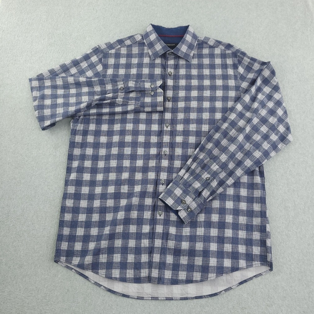 Bugatchi Shirt Mens Large Blue Check Long Sleeve Button Up Classic Fit Cotton - Picture 2 of 9